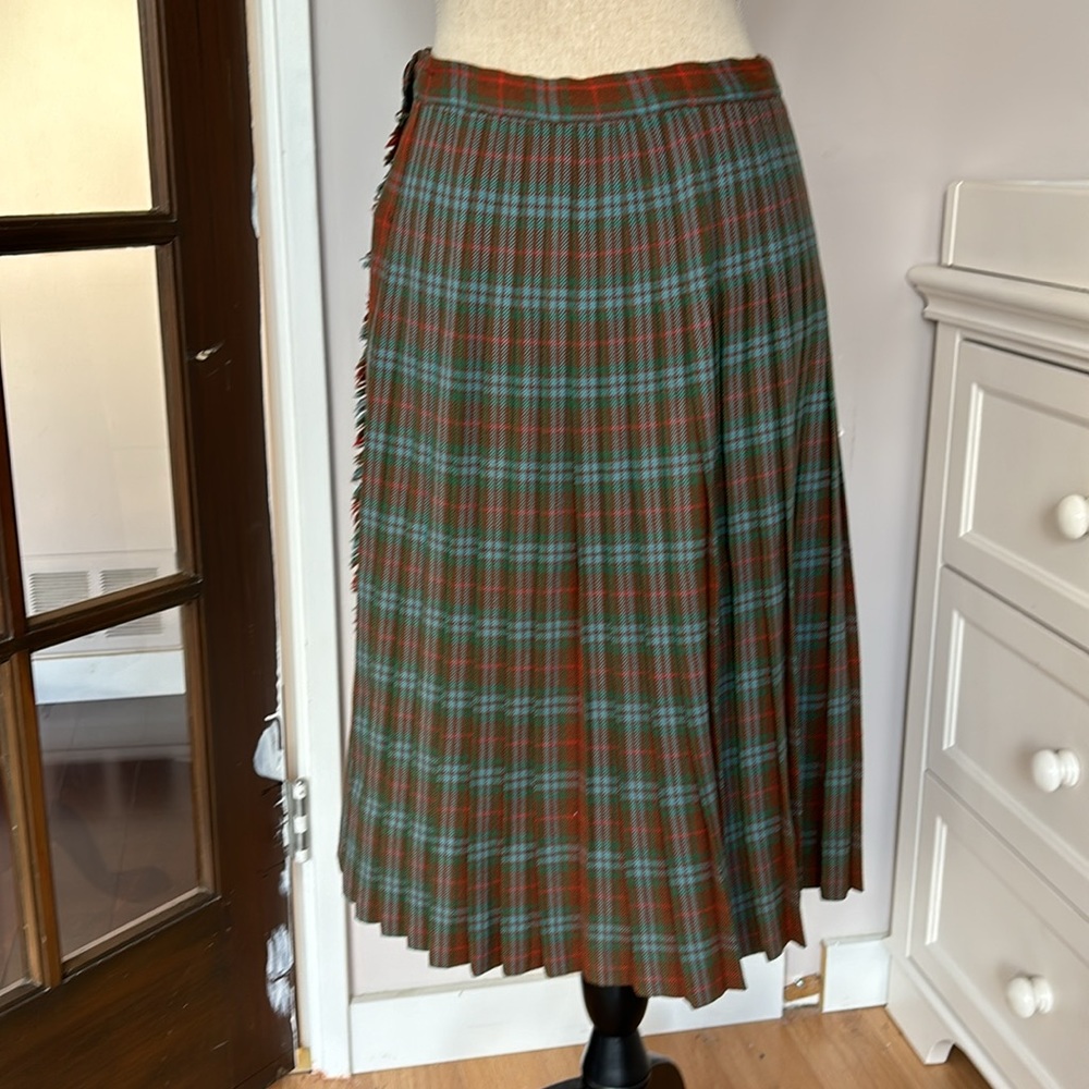 Vintage real tartan pleated midi skirt